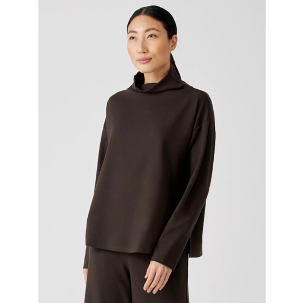 Washable Flex Ponte Funnel Neck Box-Top